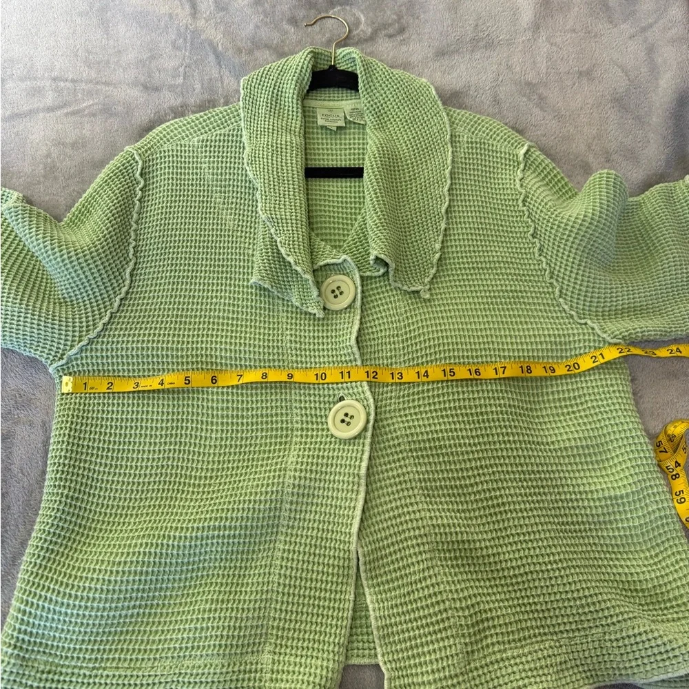 FOCUS Waffle Knit Button Jacket Pistachio Green Size L 100% Cotton Textured - Picture 7 of 11